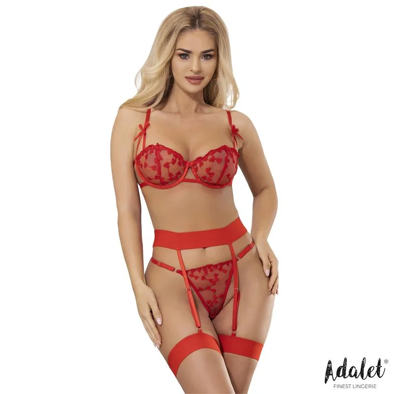 Conjunto de sutiã, tanga e ligas zoey red hearts