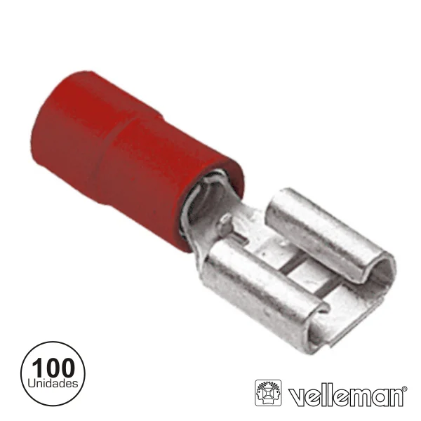 Terminal faston fêmea isolado 4.8mm vermelho 100x velleman