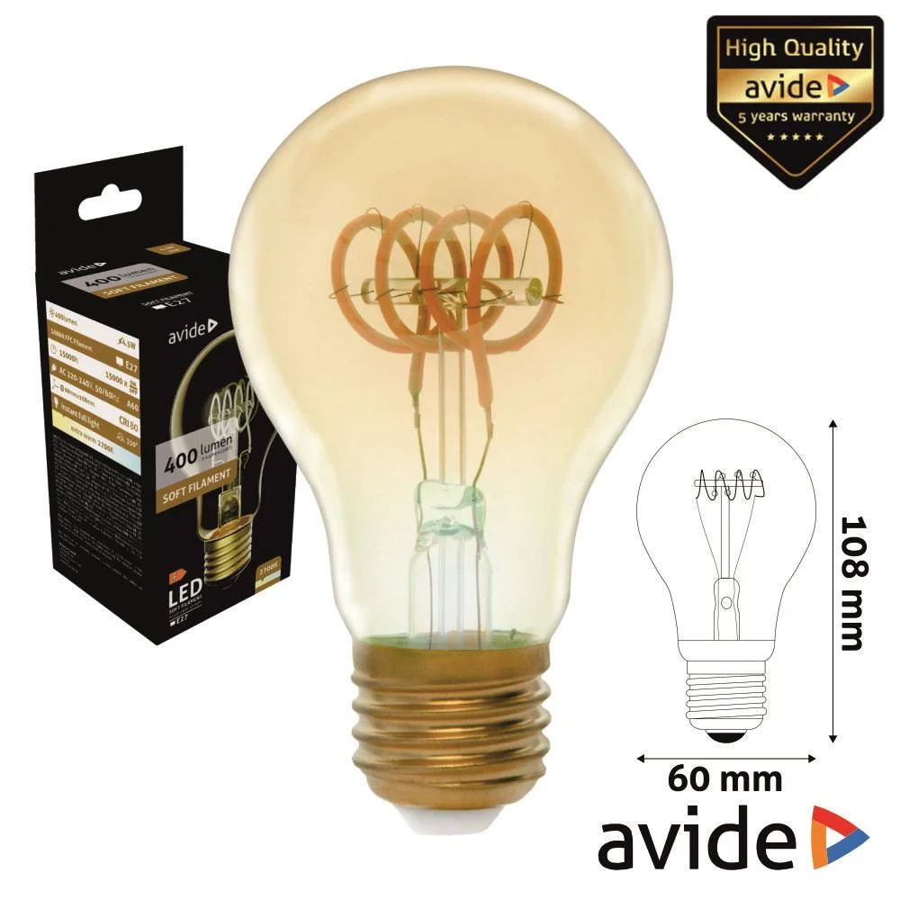 Lâmpada e27 4.5w globo 230v filamento 2700k 400lm avide
