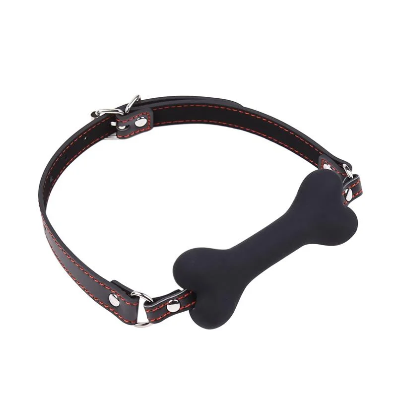 Mordaça de silicone em forma de osso 12 cm preto