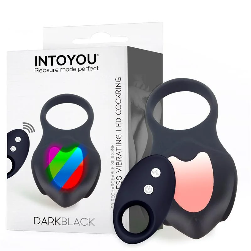 Anel vibratório preto-escuro com controlo remoto led usb sil