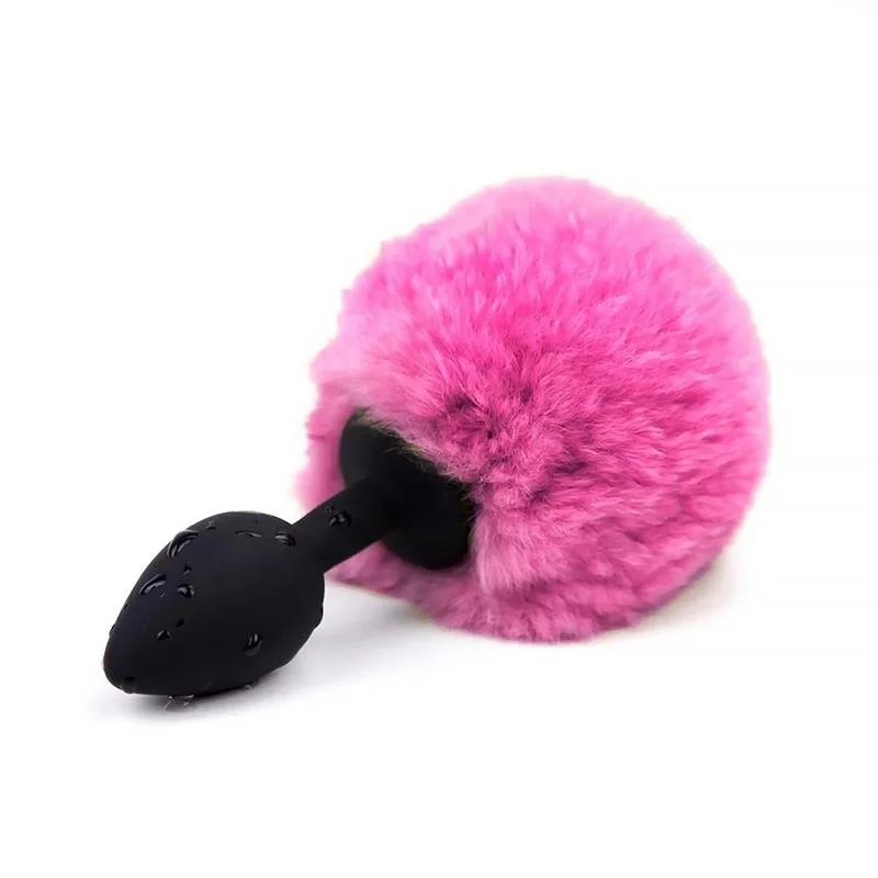 Plug anal com pompom cor-de-rosa tamanho s