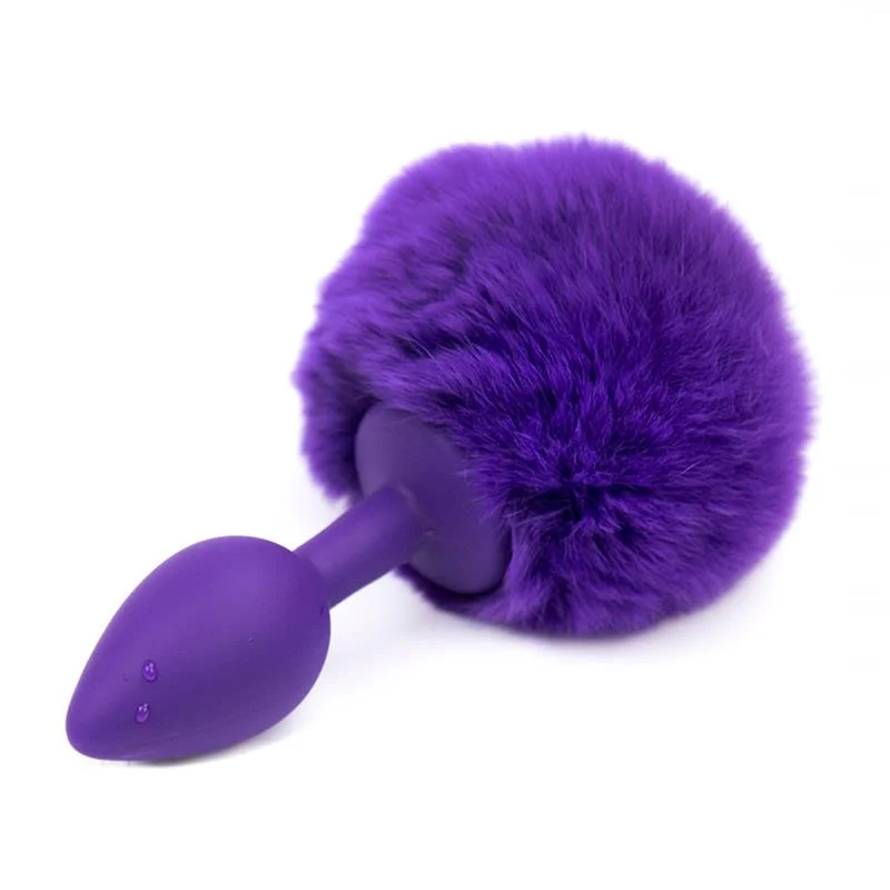 Plug anal com pompom roxo tamanho s