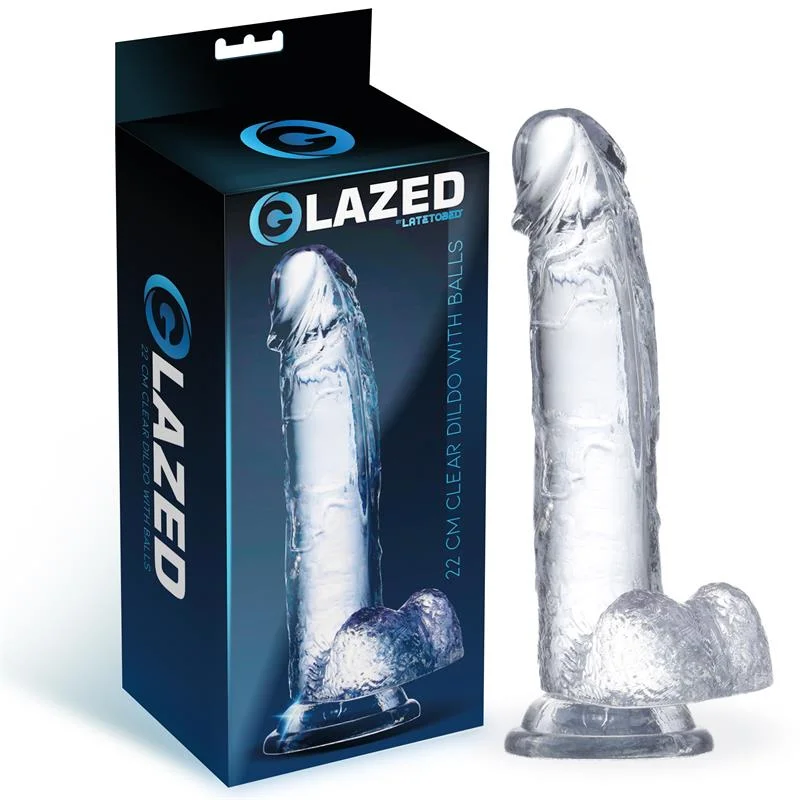 Dildo realista com testículos material de cristal 22 cm