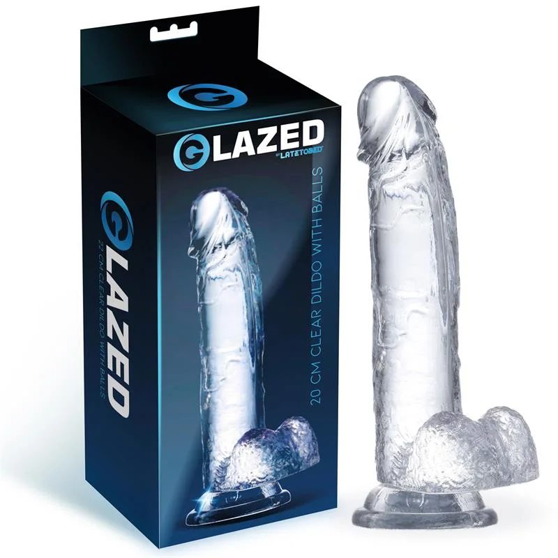 Dildo realista com testículos material de cristal 20 cm