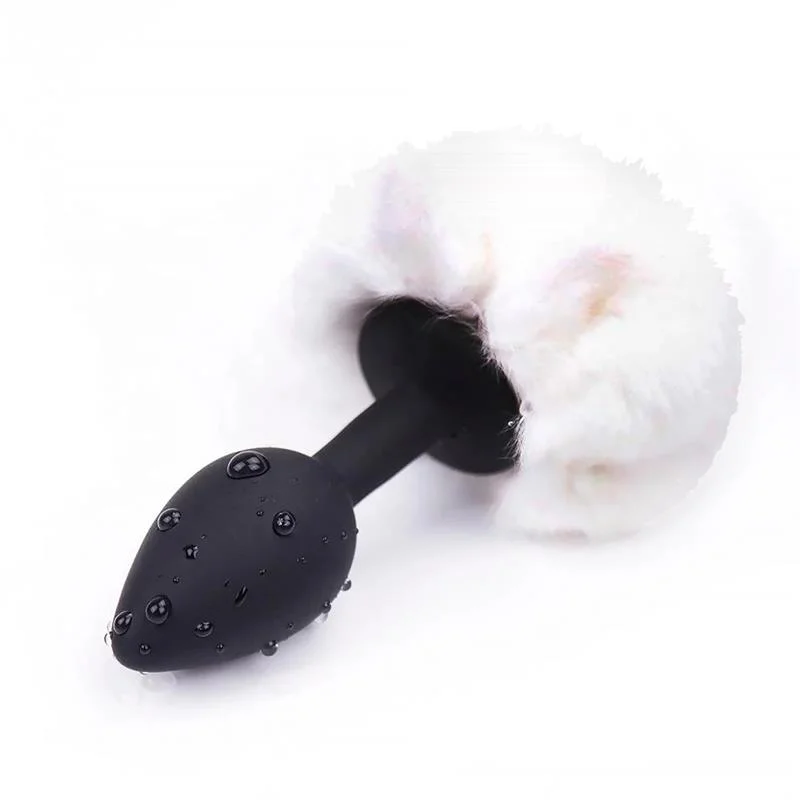 Plug anal com pompom branco tamanho s