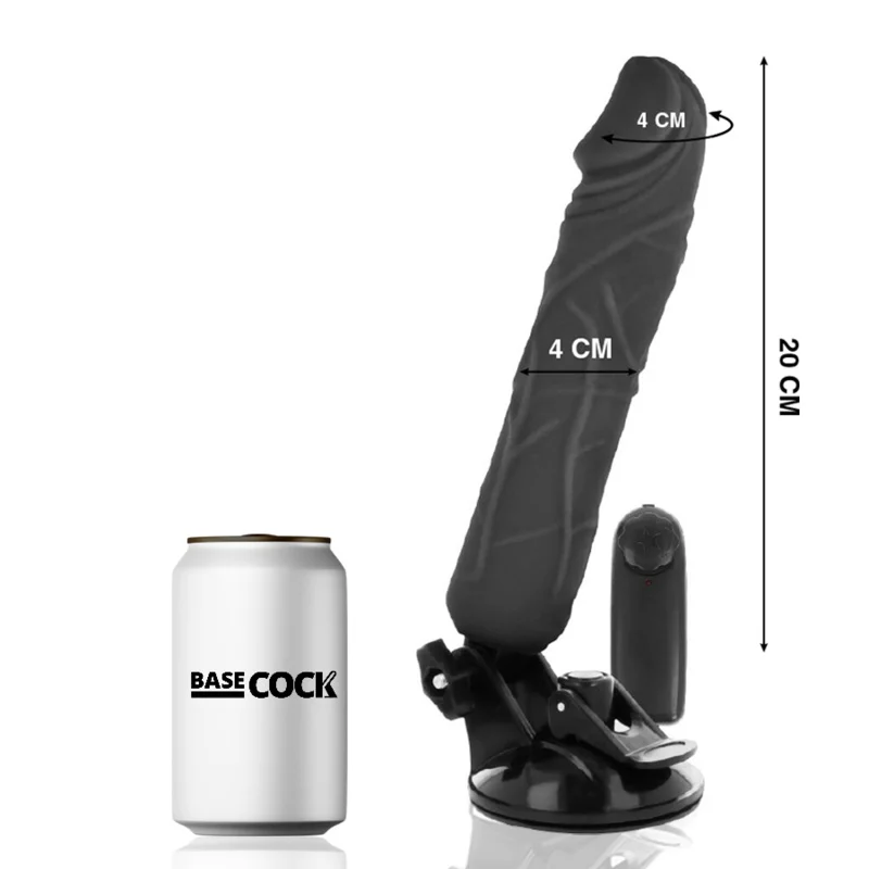 Vibrador Basecock controle remoto realístico preto 20 cm -