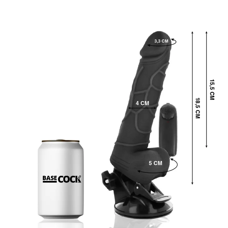 Vibrador Basecock controle remoto realístico preto 18.5 cm