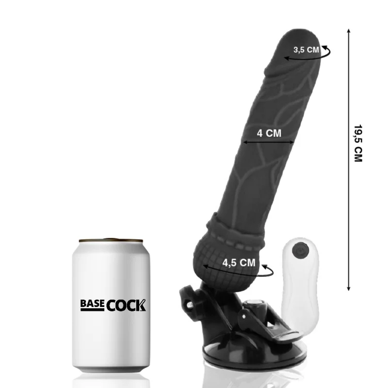 Vibrador basecock de controle remoto realista preto 19.5 c