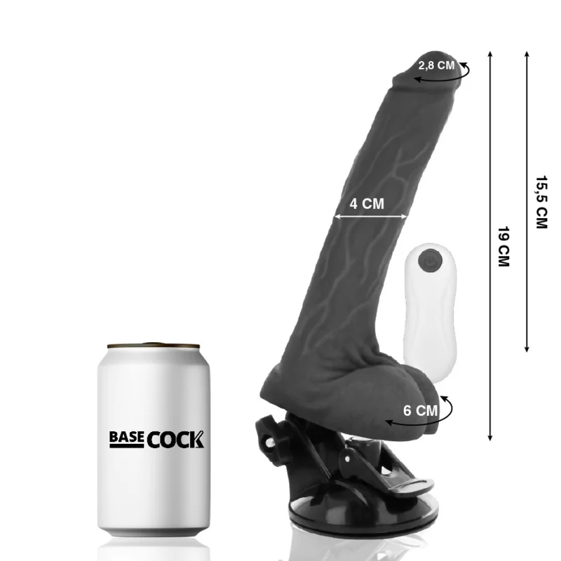 Vibrador basecock de controle remoto realista preto 19 cm