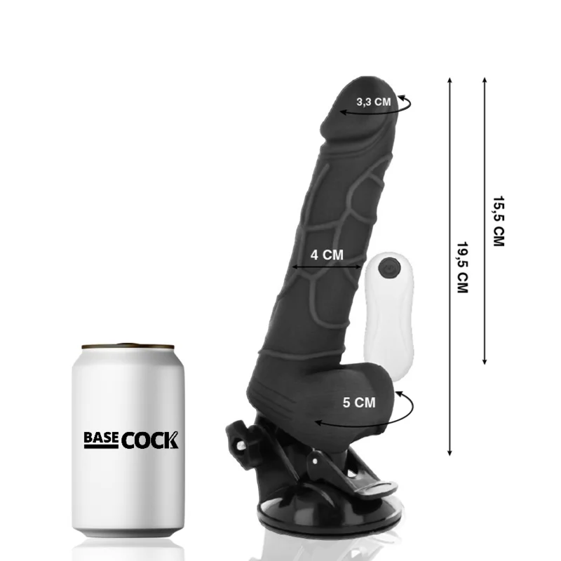 Vibrador basecock realista controle remoto preto com testí