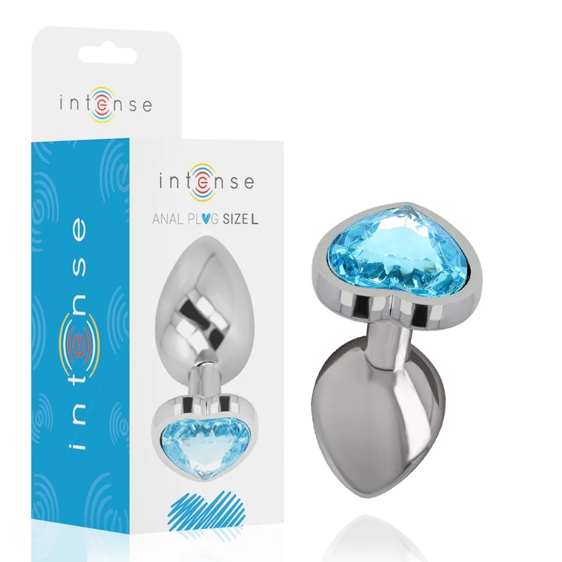 Intense - plug anal de alumínio metal corao azul tamanho l
