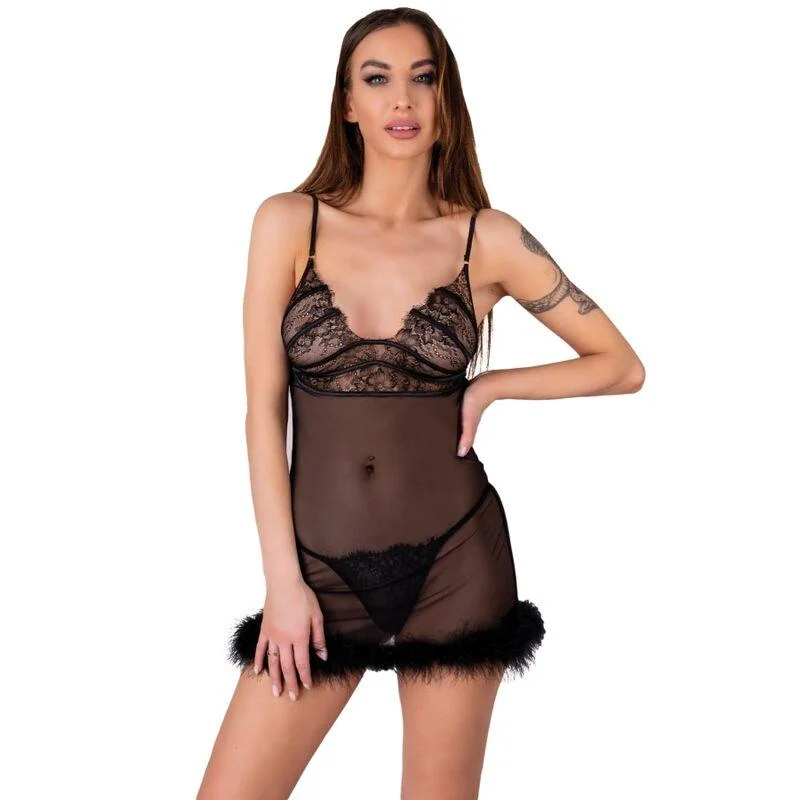 Livco Zerunam Babydoll e Tanga Preto L XL
