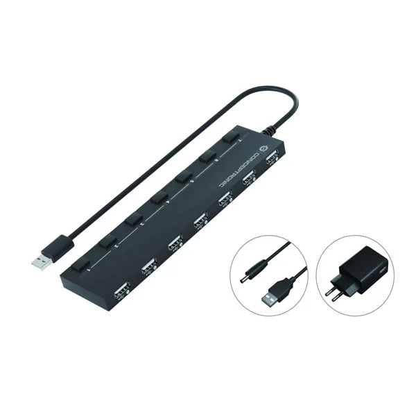 Conceptronic hub usb2.0 7 port usb2.0 alimentado black #camp