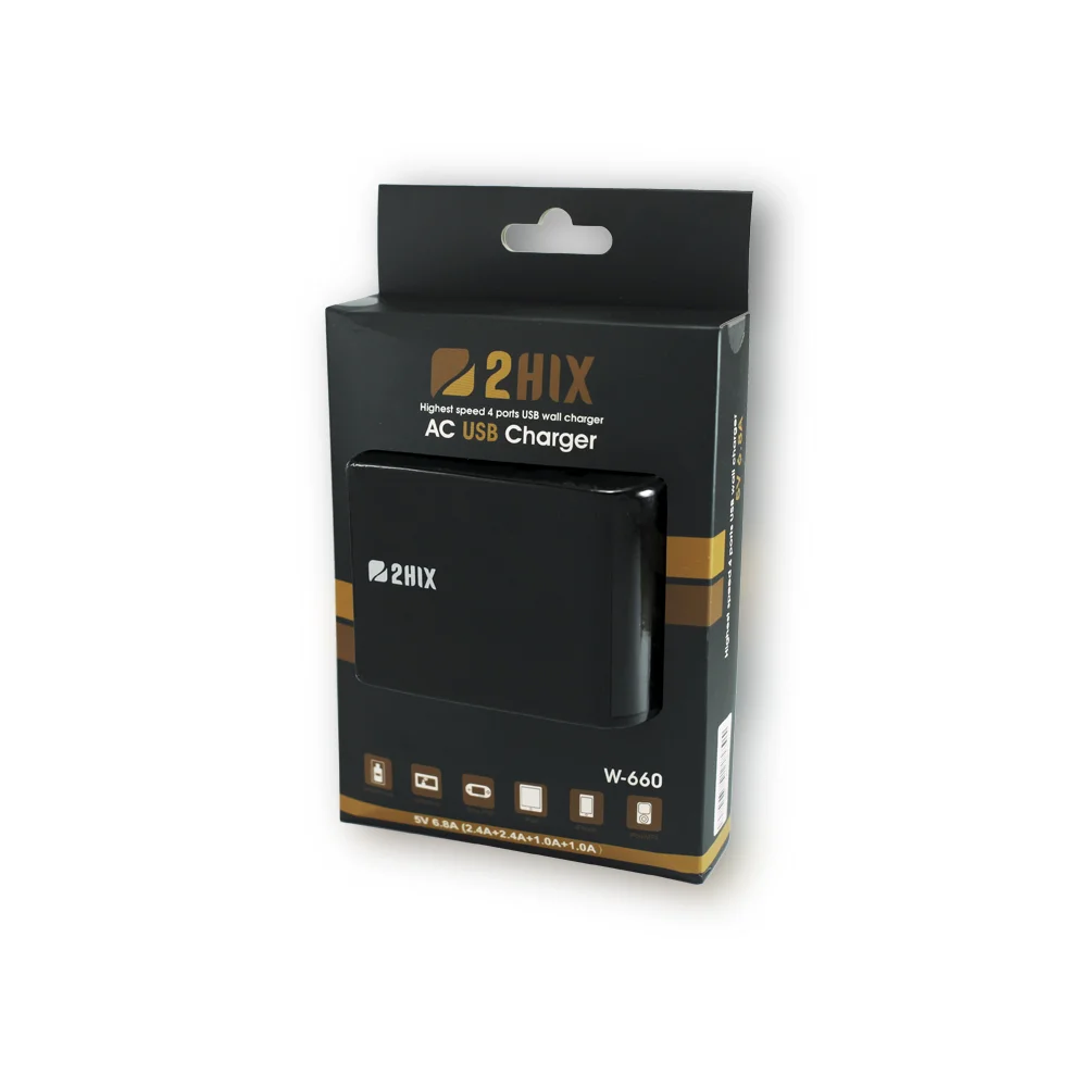 Carregador parede 2hix 4*usb (2*2.4a+2*1.0a) preto