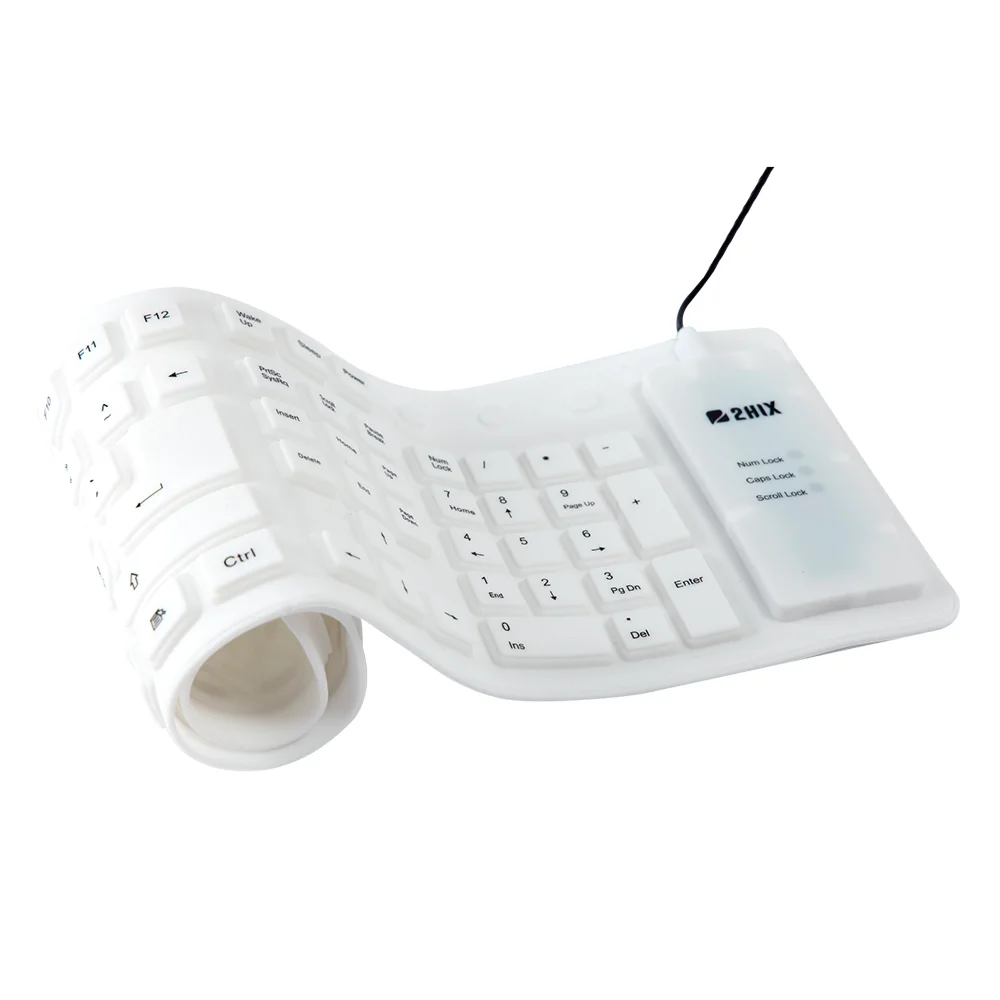Teclado 2hix silicon lavável e flexivel usb branco