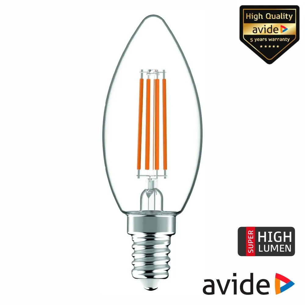 Lâmpada led e14 vela filamento 4.9w 230v 3000k 806lm avide