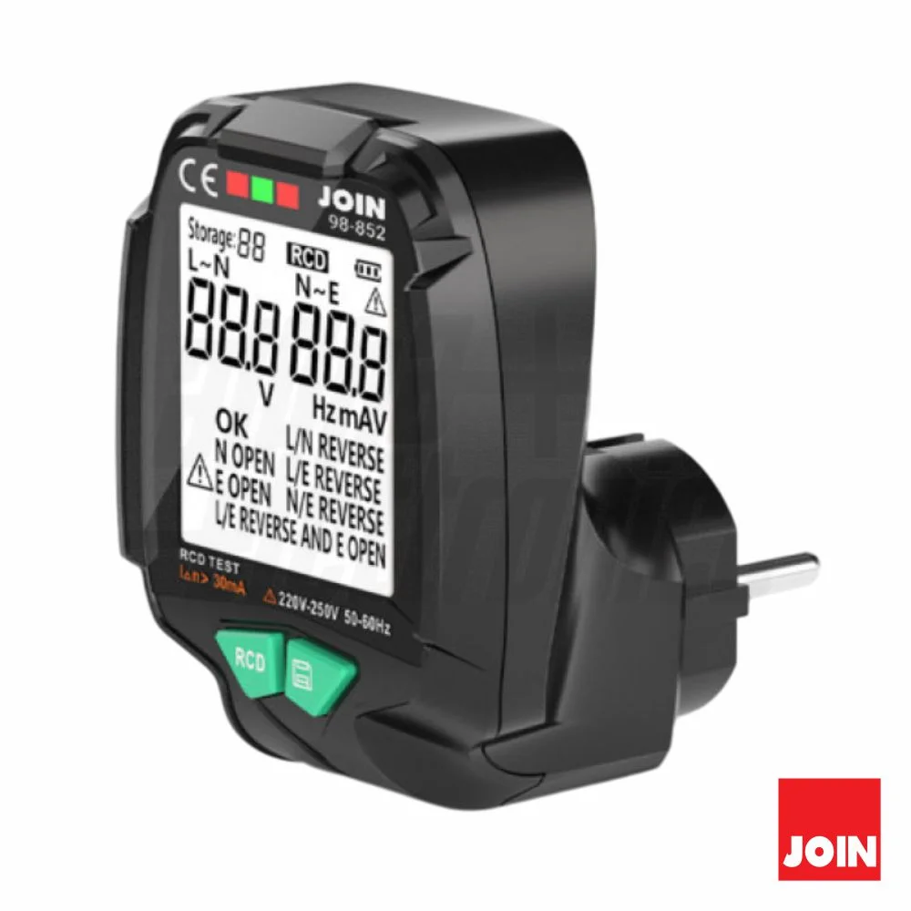 Testador de tomadas schuko 230v ac c/ rcd c/ lcd join