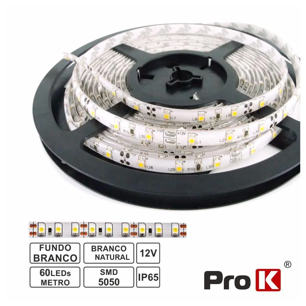 Fita LEDS 5050 Impermeável 4000K 12V 1m PROK