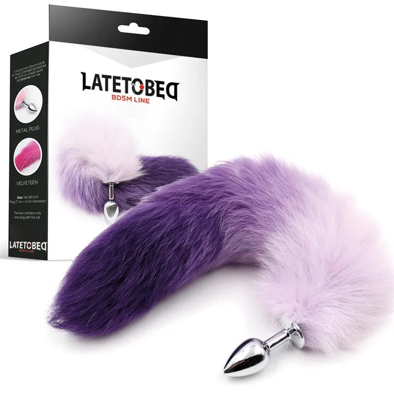 Plug anal fox tail roxo e branco tamanho s