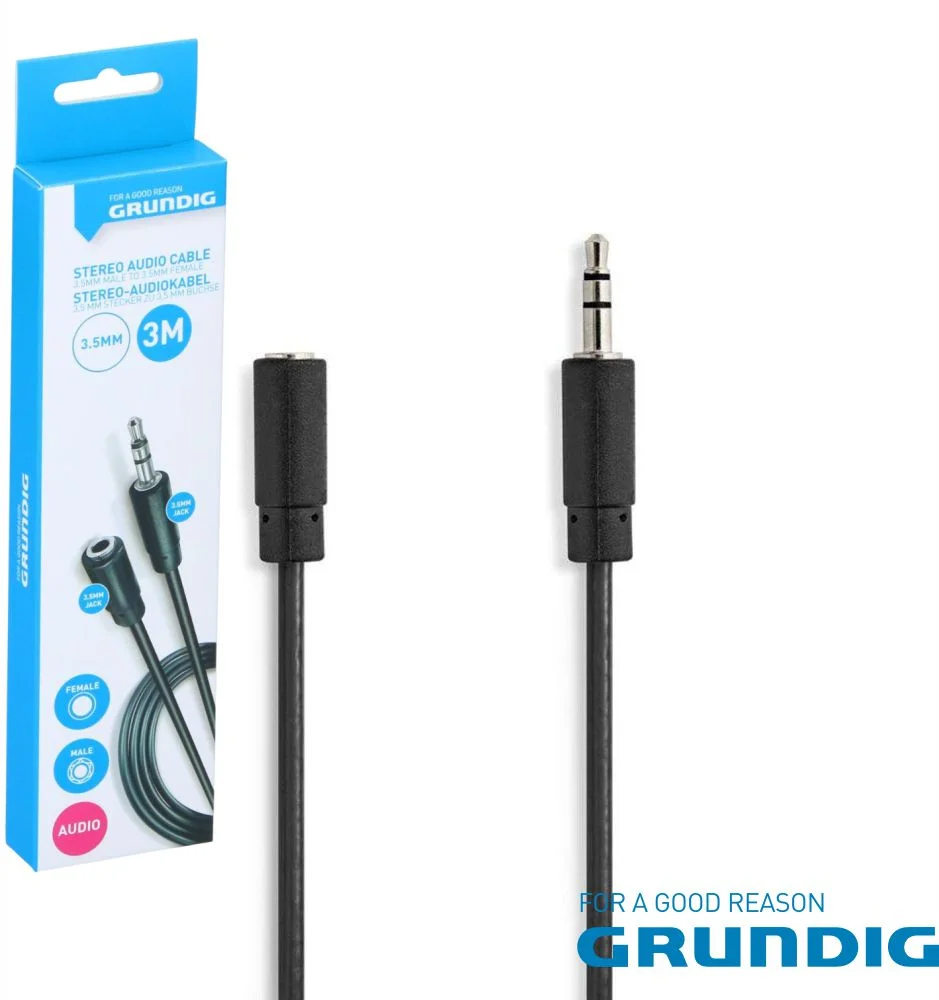 Cabo Jack 3.5mm Macho / Jack 3.5mm Fêmea 3M Stereo GRUNDIG
