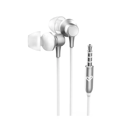 Auriculares cabo energia sistema prata metalizada