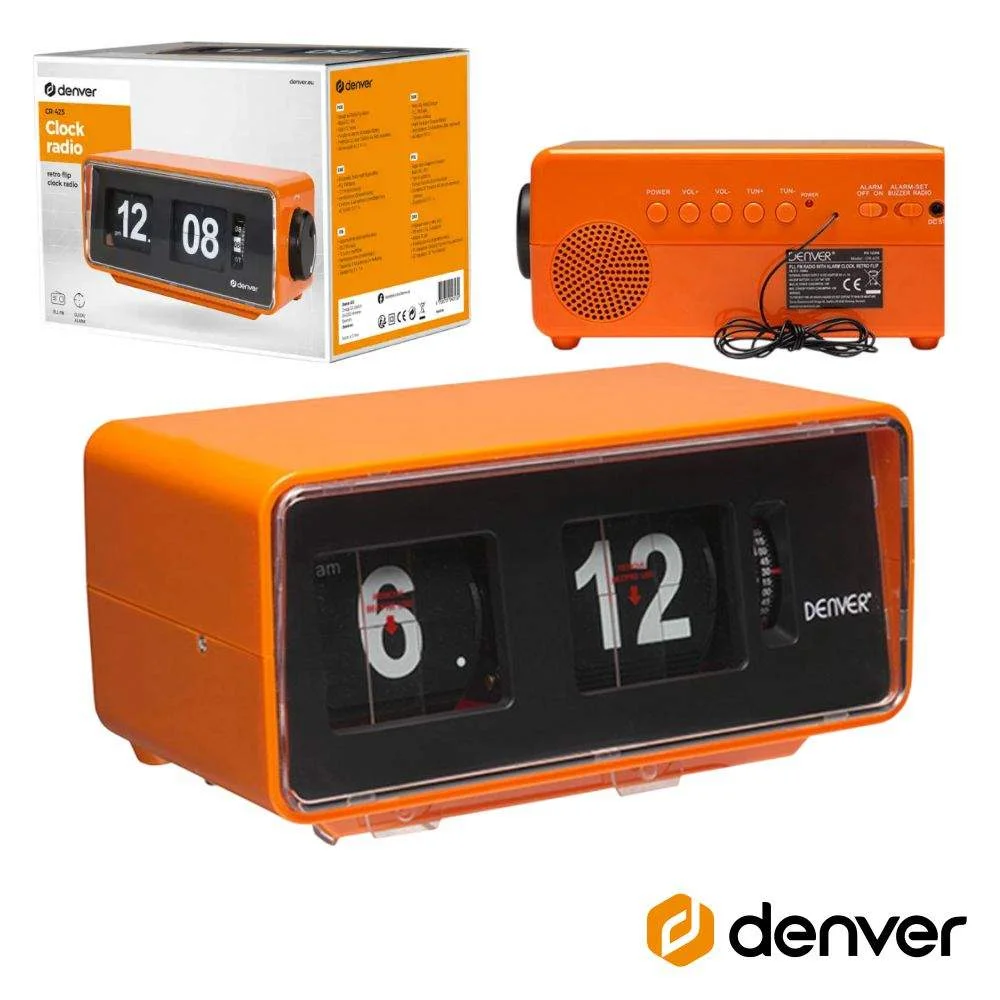 Relógio Despertador Fm Pll Retro Laranja C/ Palhetas Denver