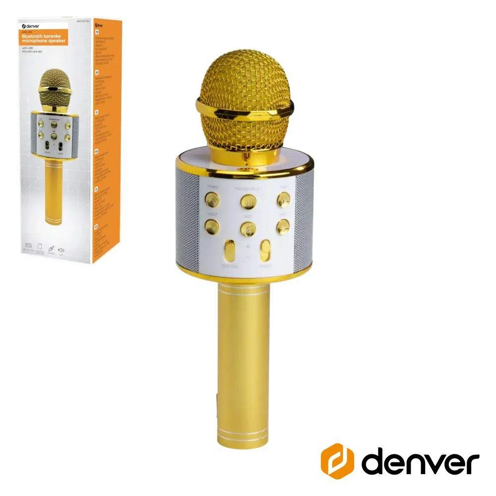 Microfone s/ fios c/ coluna bluetooth dourado denver