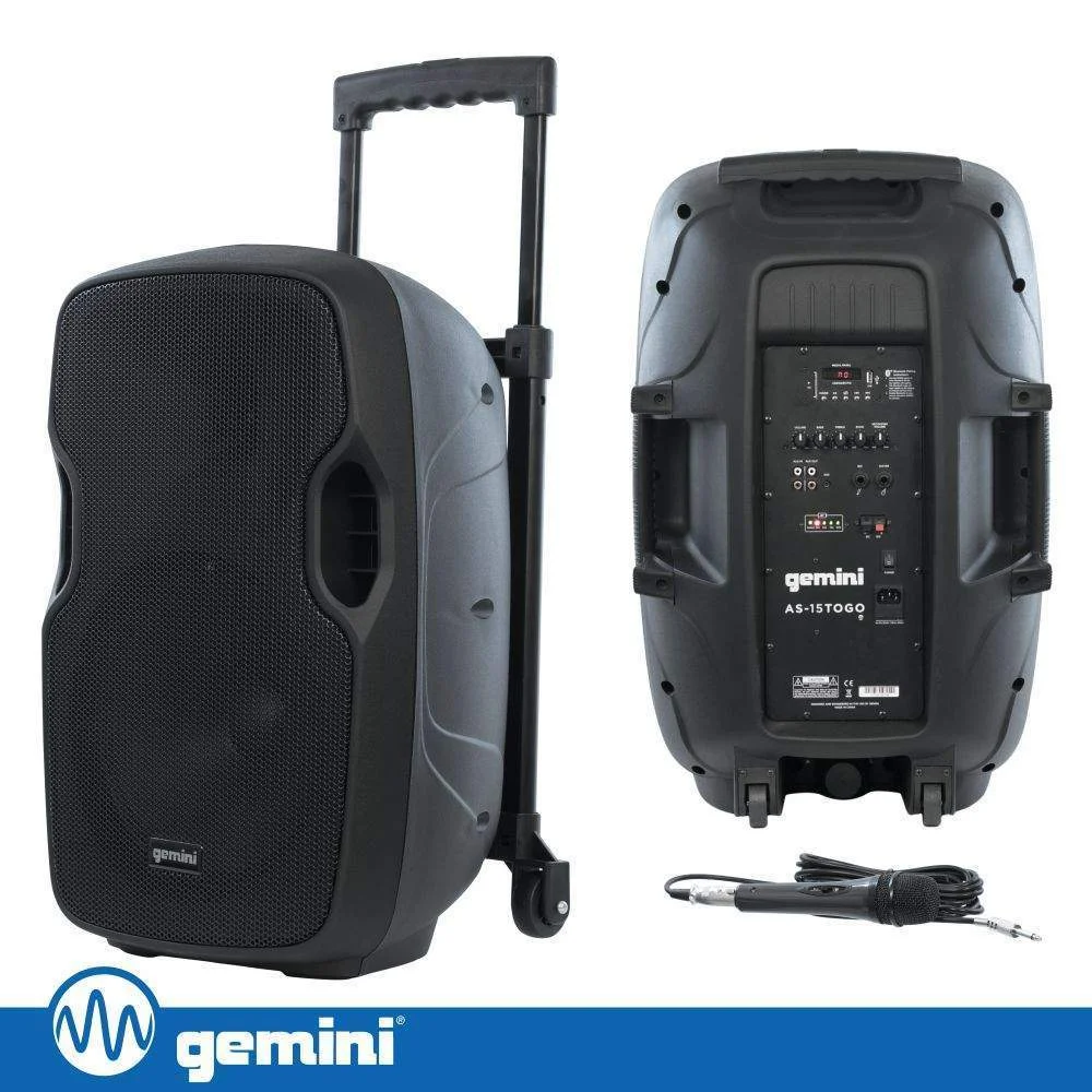 Coluna amplificada 15" 2000w bt/fm/usb/sd/mic/bat gemini