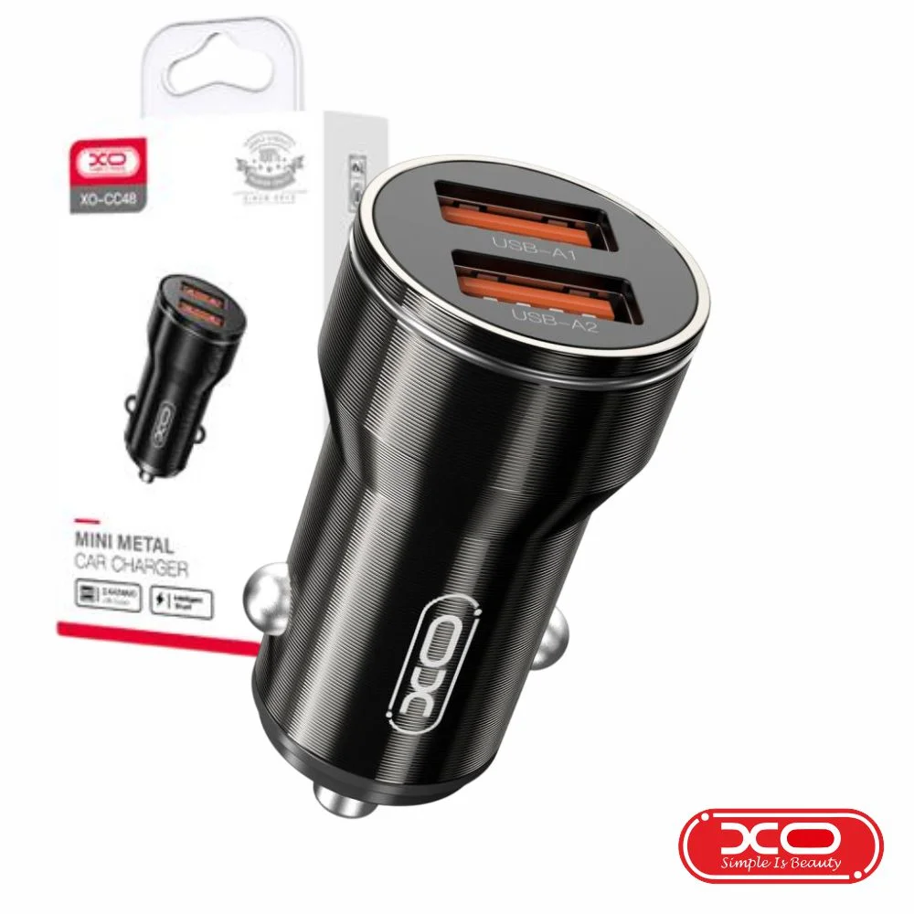 Adaptador isqueiro 2x usb-a 2.4a preto xo