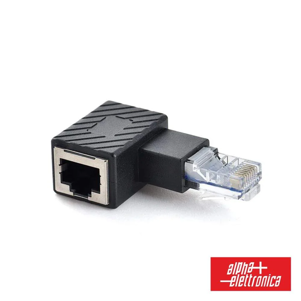 Ficha adaptador rj45 macho p/ rj45 fêmea 90º alpha