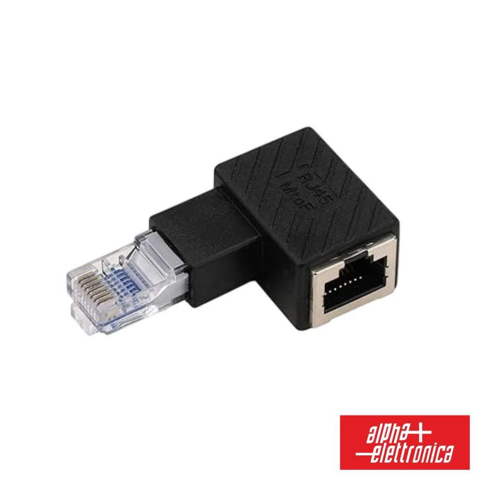 Ficha adaptador rj45 macho p/ rj45 fêmea 90º alpha