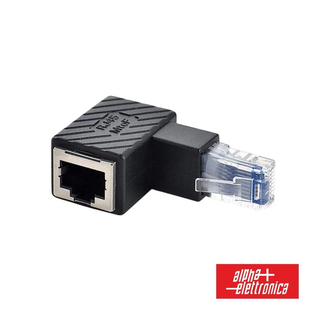 Ficha adaptador rj45 macho p/ rj45 fêmea 90º alpha