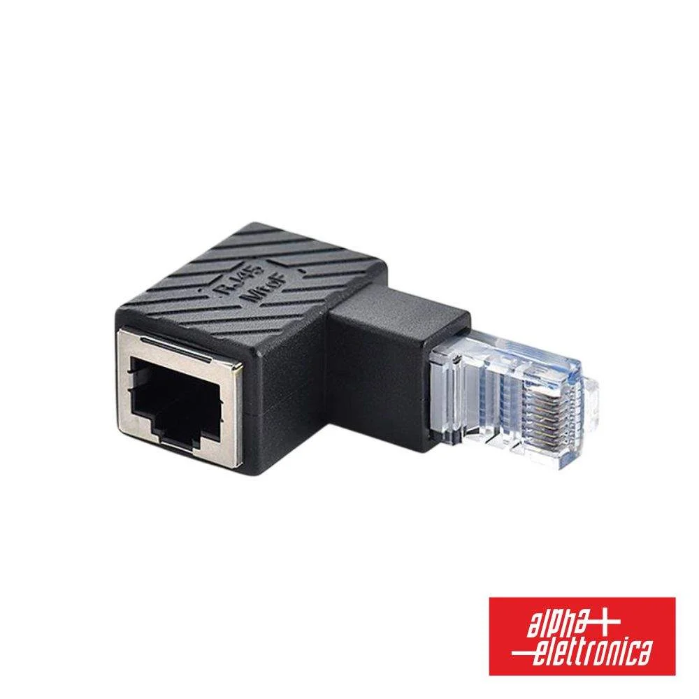 Ficha adaptador rj45 macho p/ rj45 fêmea 90º alpha