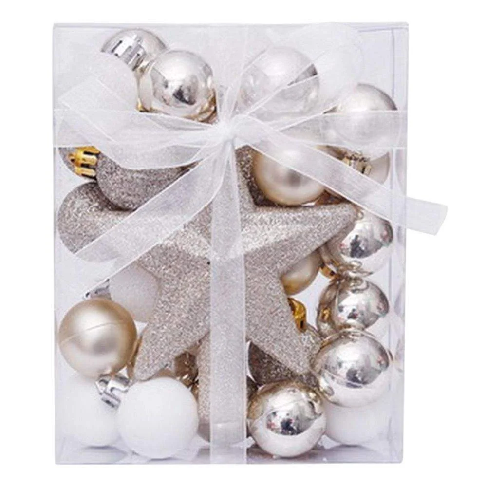 Conjunto 30 bolas de natal prateado/branco