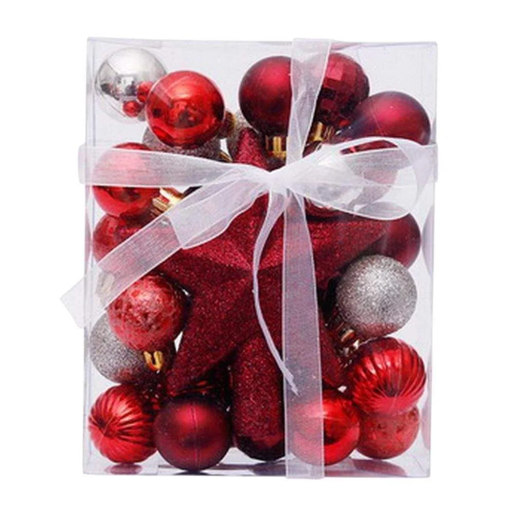 Conjunto 30 bolas de natal vermelho/branco