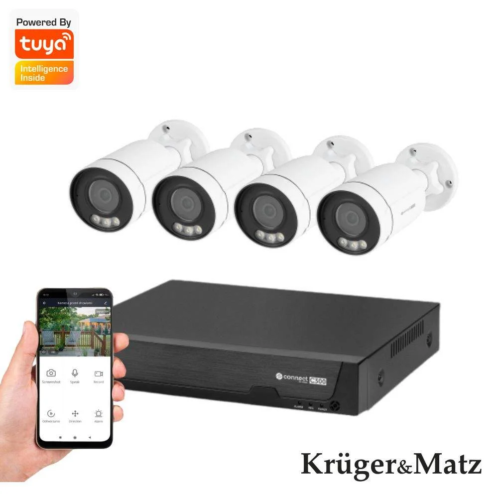 Pack vigilância 4 câmaras ip67 wifi tuya kruger matz