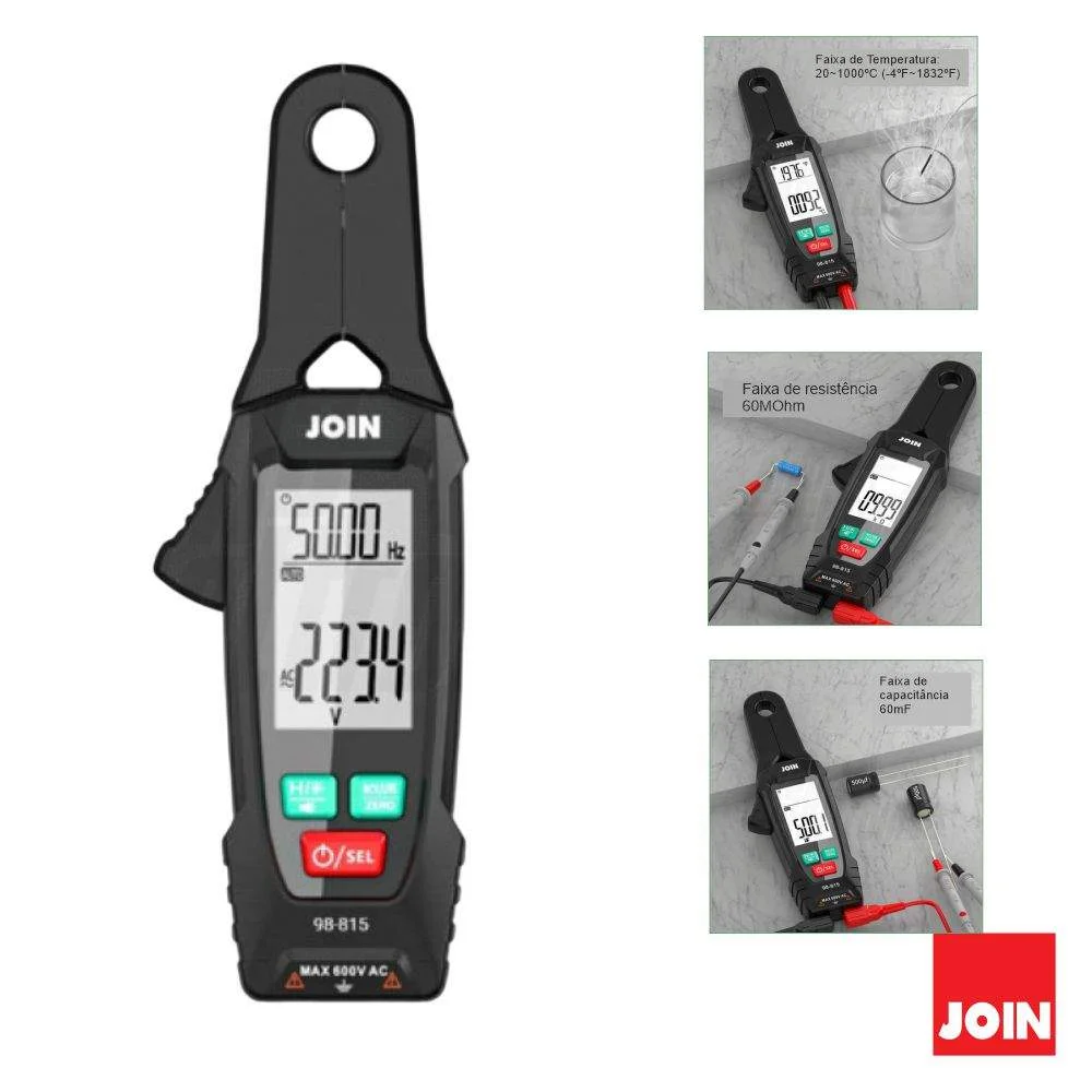 Pinça amperimétrica digital 600a 600v 60mohm ncv join