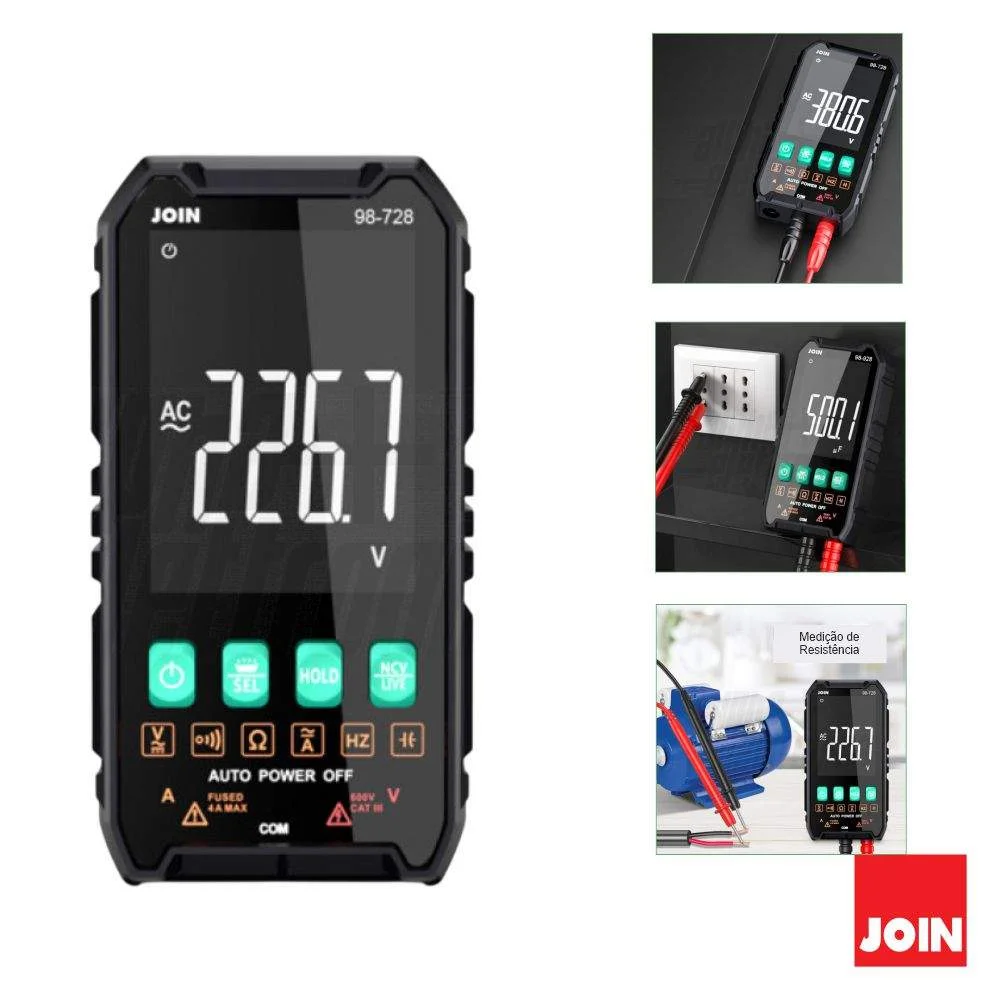 Multímetro digital compacto lcd 2,7" true rms 600v join