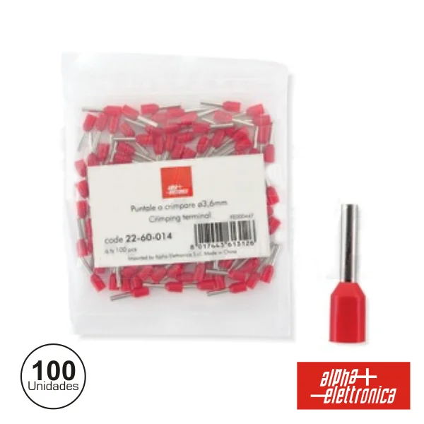 Terminal Ponteira Isolado 3.6mm 100x Vermelho