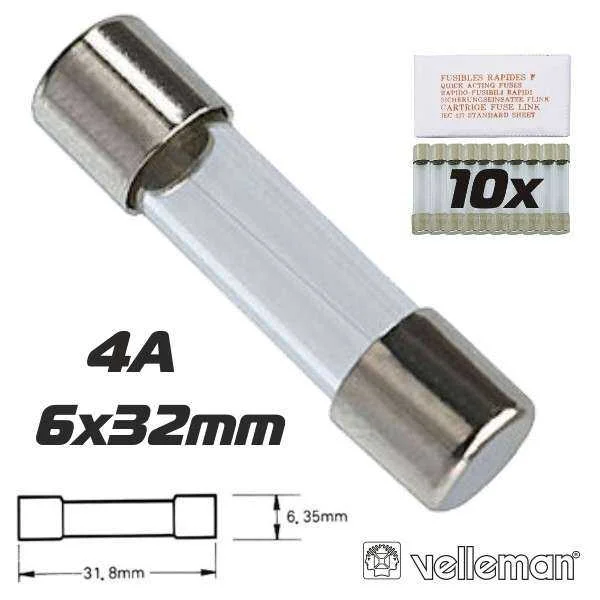 Fusível 6x32 Fusão Lenta 4a (10X) VELLEMAN
