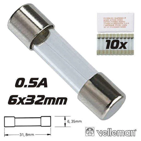Fusível 6x32 Fusão Lenta 0.5a (10X) VELLEMAN