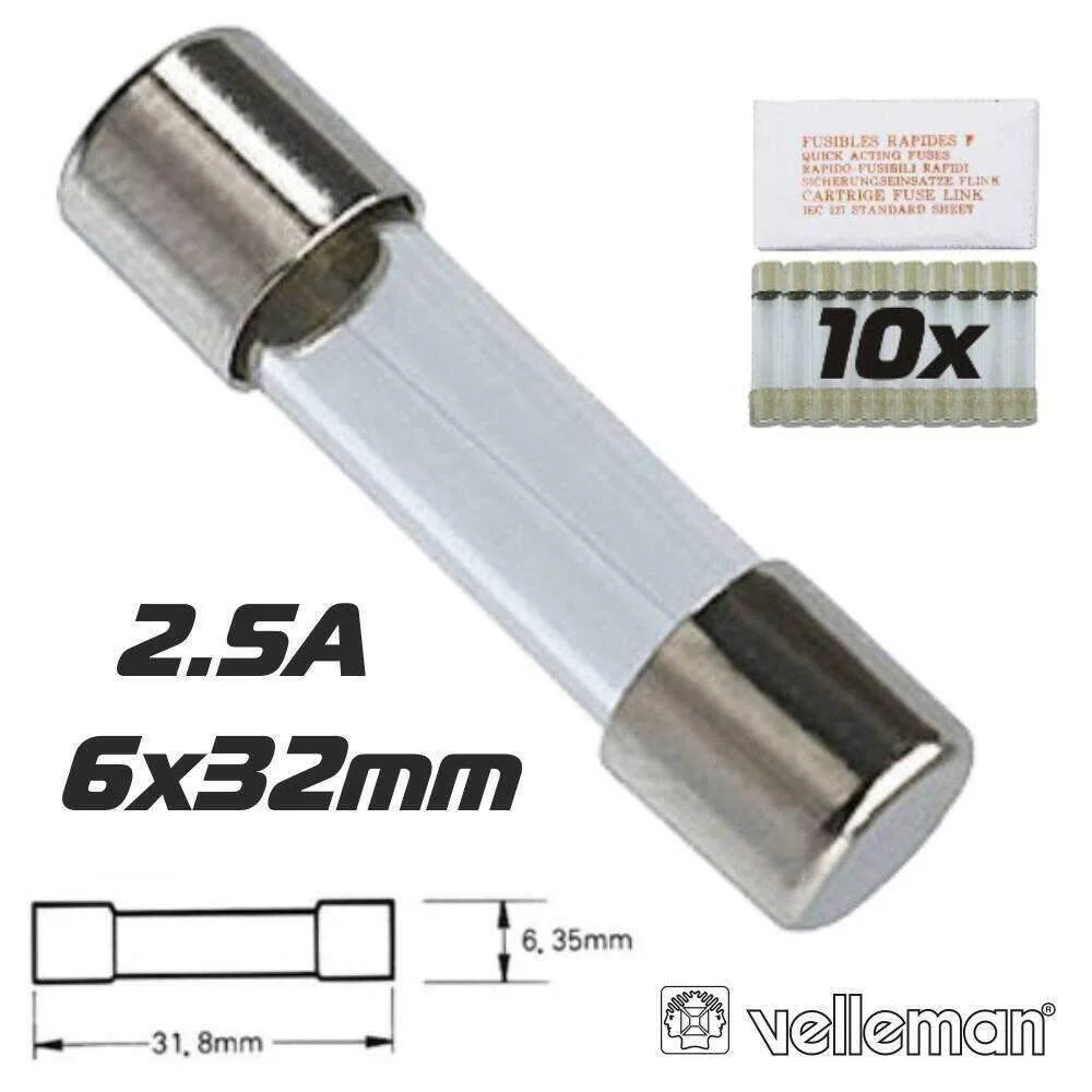 Fusível 6x32 Fusão Lenta 2.5a (10X) VELLEMAN