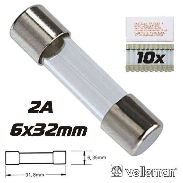 Fusível 6x32 Fusão Rápida 2a (10X) VELLEMAN