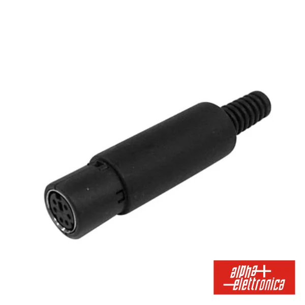 Ficha Mini Din 6p Fêmea Isolada Pvc P/ Soldar