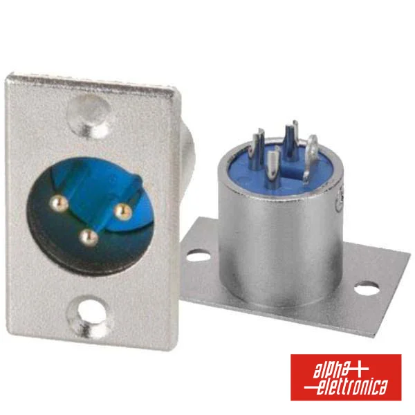 Ficha XLR 3p Macho Niquelada Painel