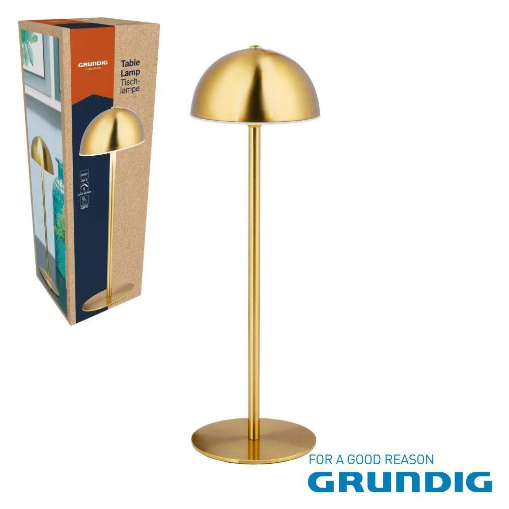 Candeeiro mesa led e14 touch redondo dourada grundig