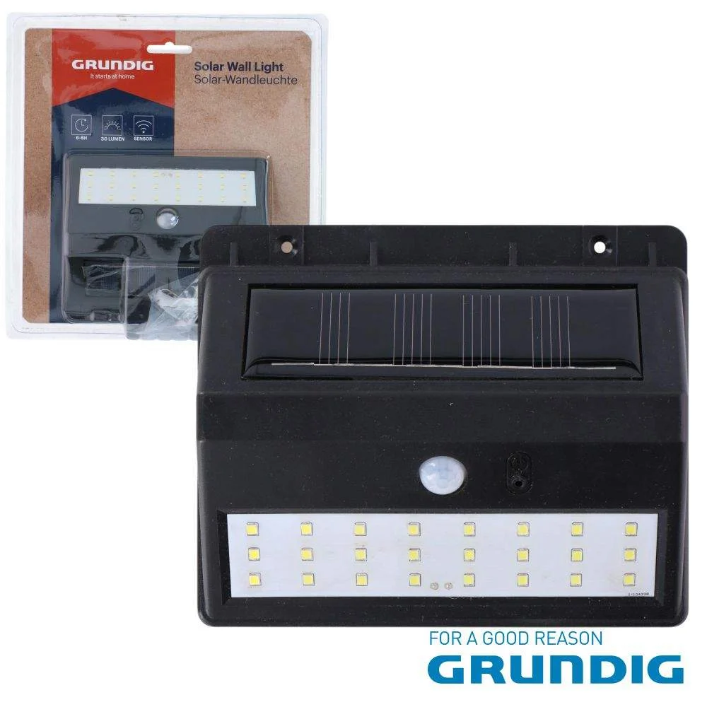 Aplique led solar 1.5w c sensor movimento pir grundig