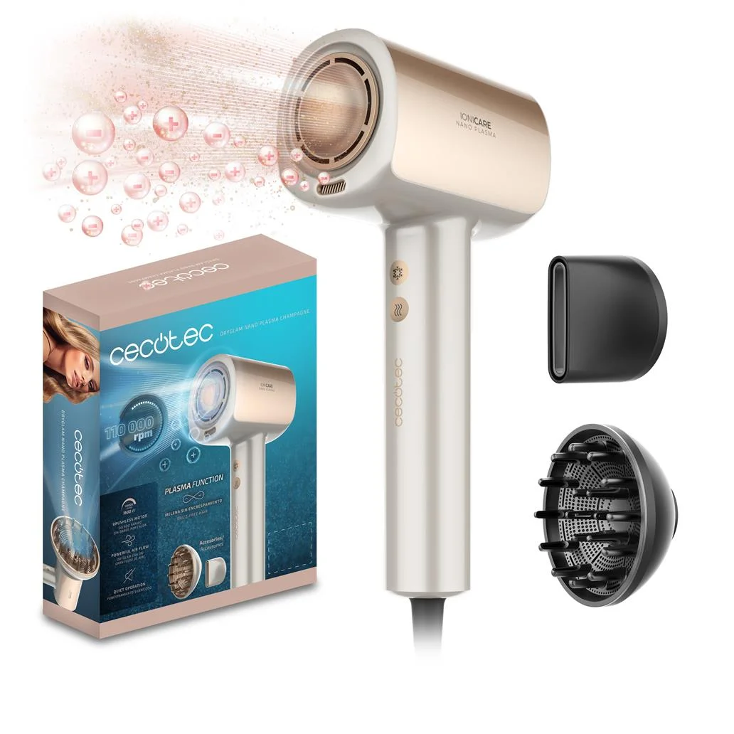 Secador Cabelo DryGlam Nano Plasma Champagne CECOTEC