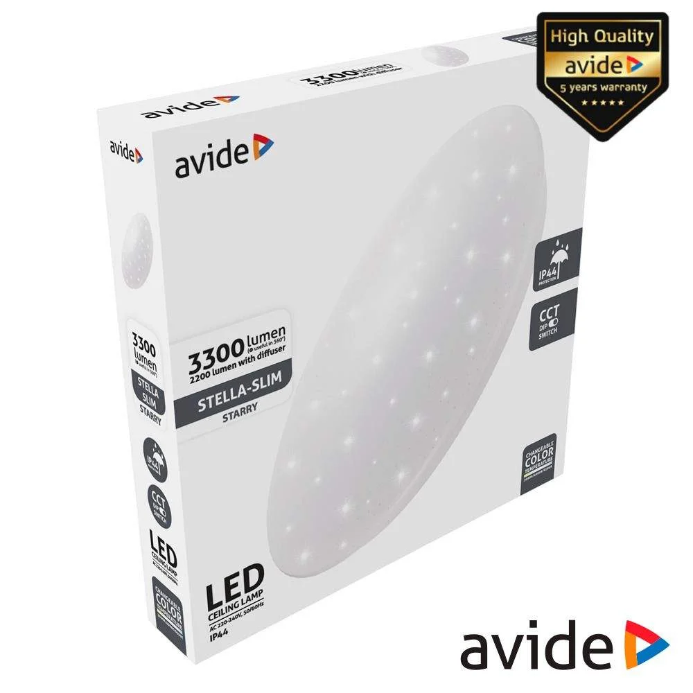 Aplique led redondo teto 22w 380mm cct ip44 avide